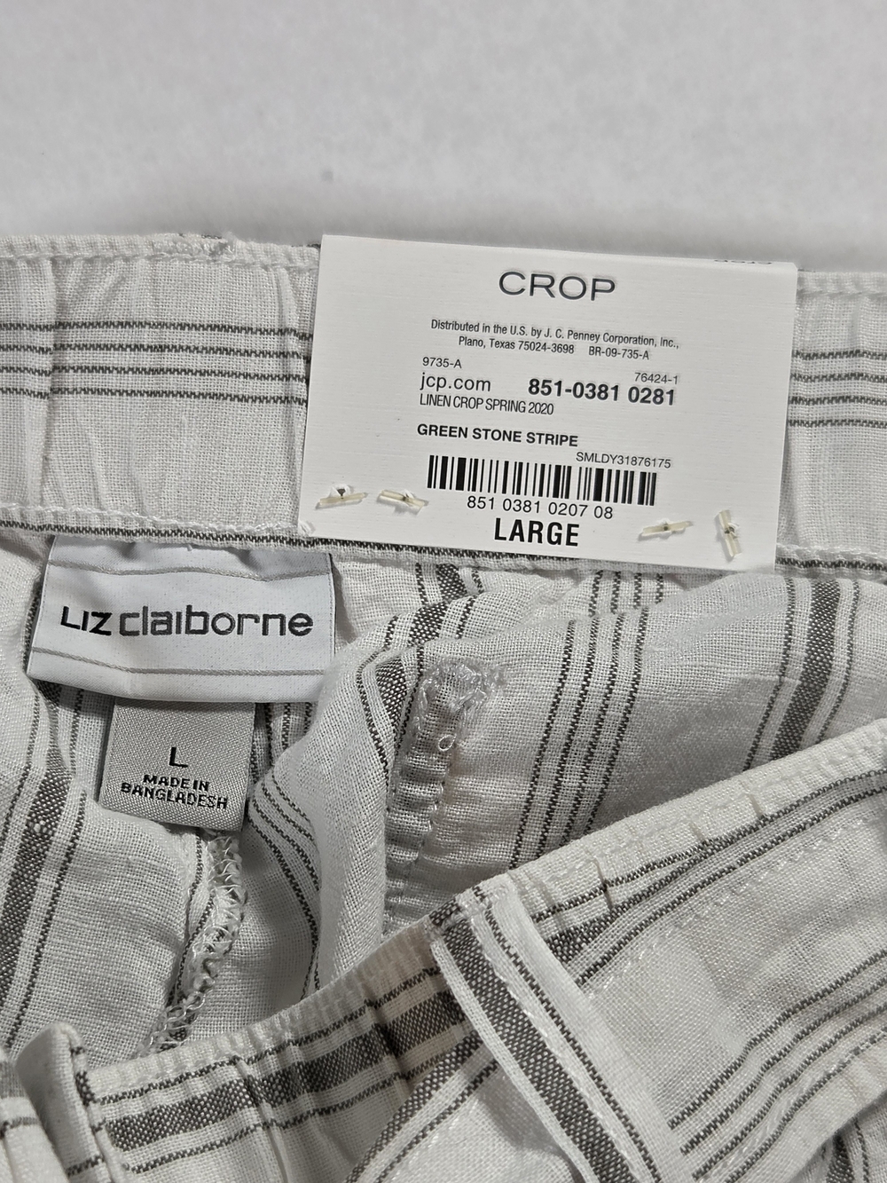 Liz Clairborne Womens L Crop Striped Paperbag Waist Wide-Leg Pants - White/Gray - Picture 5 of 11